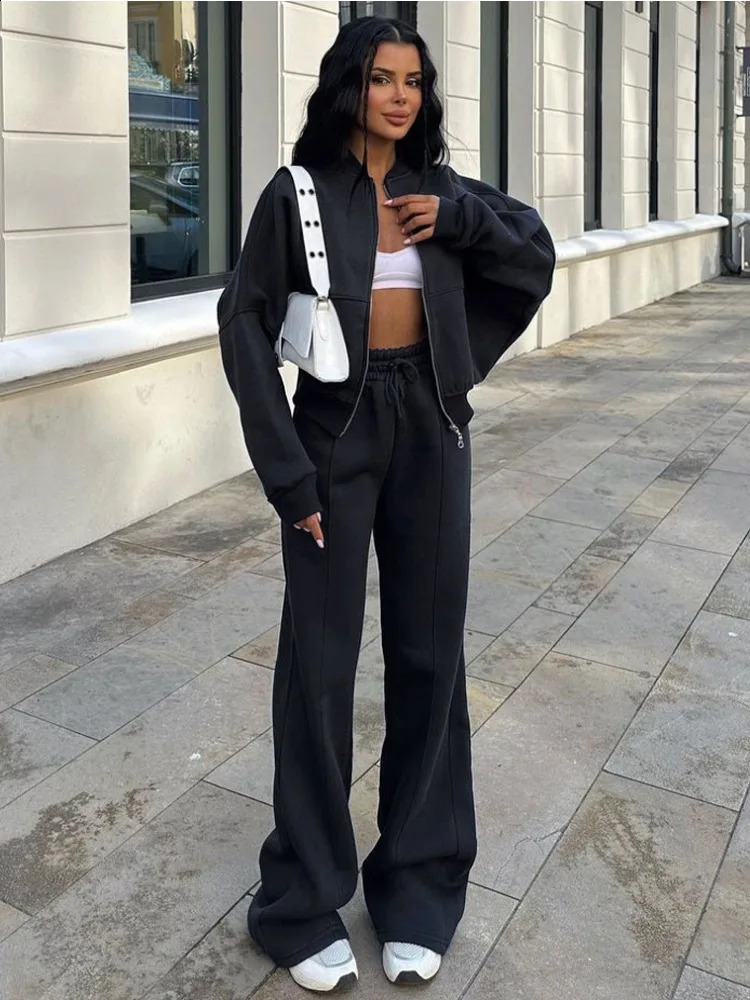 TARUXY Lace Up Pant Sets Women Loose V Neck Casual Cardigan Woman Autumn Winter Sports Pants 2 Piece Sets Womens Outfits 240819