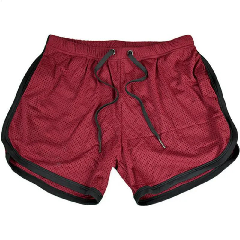 Muscle building summer mens sports shorts beach casual mesh fitness fast drying and breathable 240819