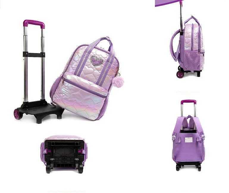 Primary School Trolley Bag Set Lunch Bag Girls Rolling Backpack for Girls School Bookbags Kids Carry-On Luggage Wheeled Backpack Y240820