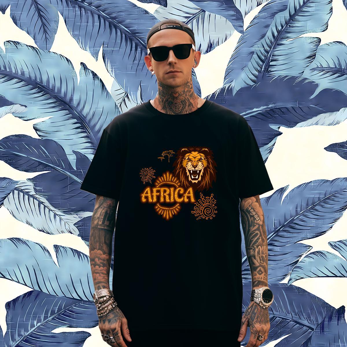 Free Shipping Africa lion Mens T Shirts Street wear Hip Hop Men Tees 100% Cotton 230g Designer Fashion Round Neck Short Sleeve DIY Anime Clothings
