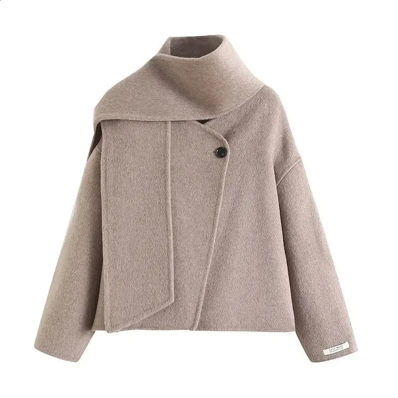 Ee Scarf Short Coat Autumn/Winter Collection Simple Warm Commuting Top Women Elegant Style 240819