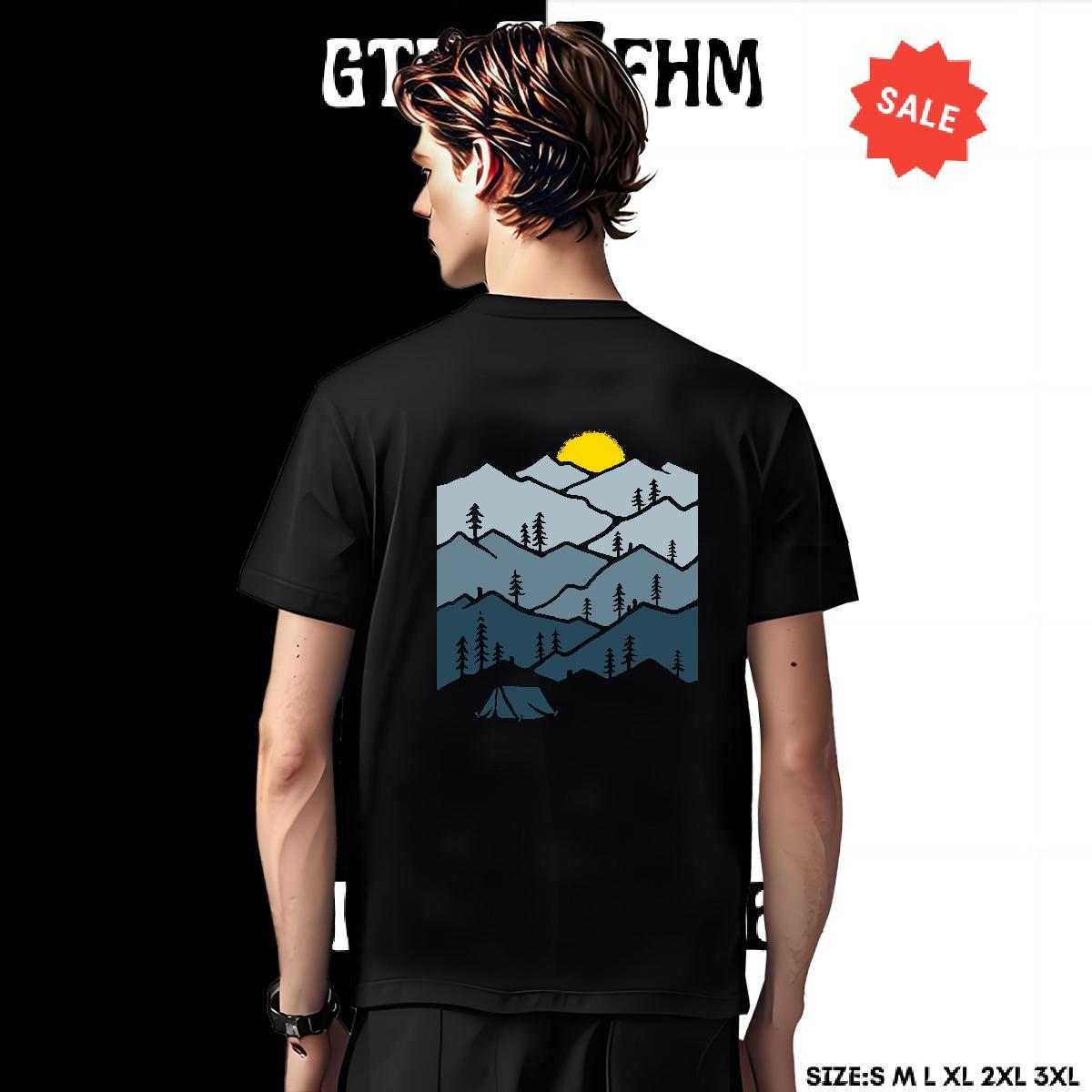 Comfortable Tshirts Sports Casual 230g Pure Cotton Cartoon Printing L-4XL O-Neck Short Sleeve mountains Men T Shirts Classic Casual Clothes