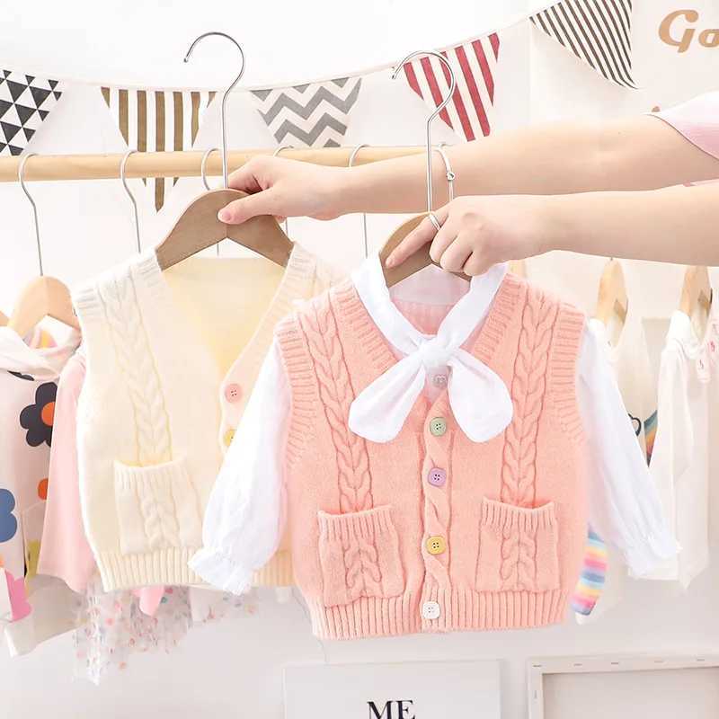 1-6T Cable-knit Sweater Tank for Girl Toddler Kid Baby Spring Autumn Sweater V Neck Knit Cardigan Vest Knitwear Clothes FY10222XJ240819