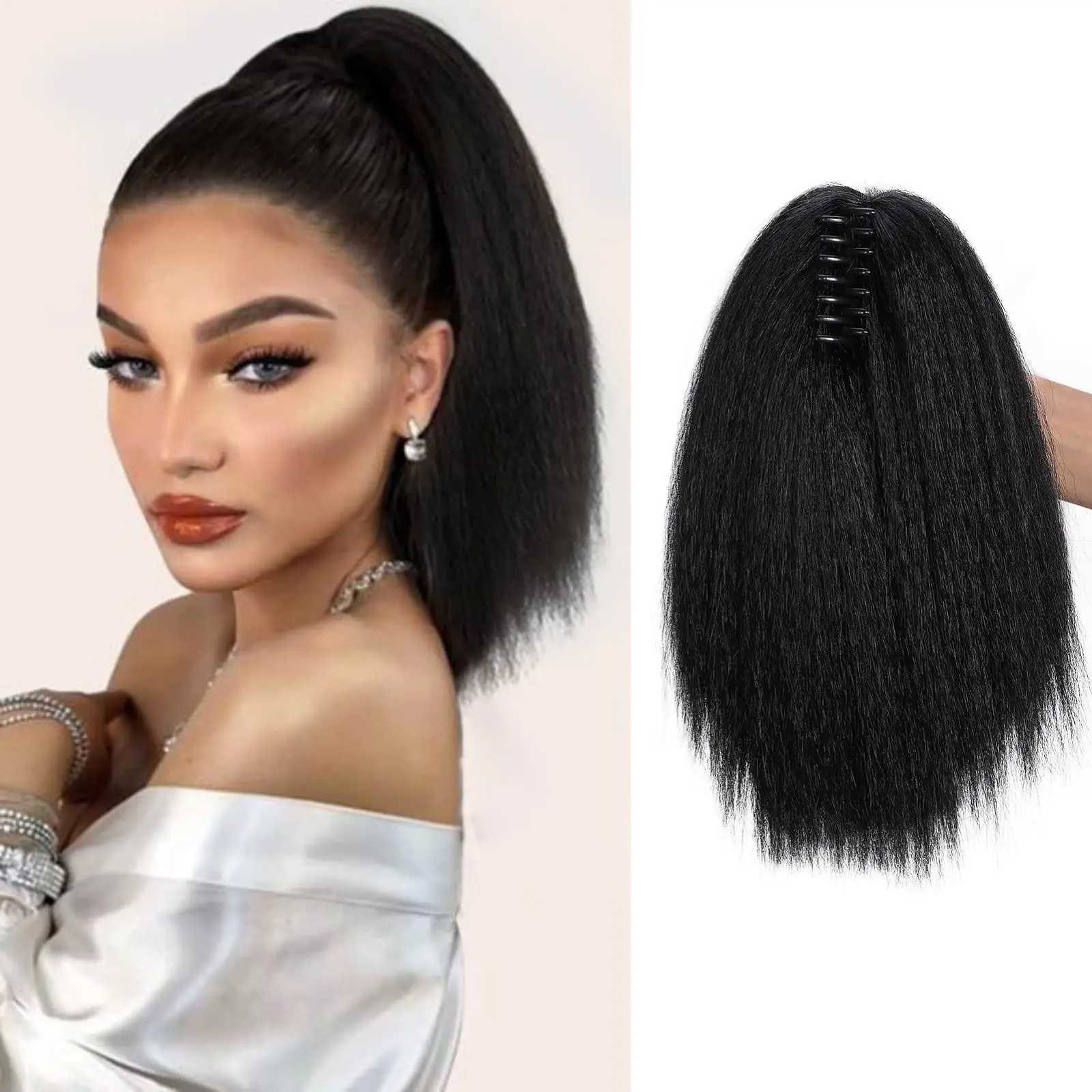 Grasp the ponytail wig yaki ponytail fluffy straight short ponytail sandwiched between synthetic fake ponytail hair W240817