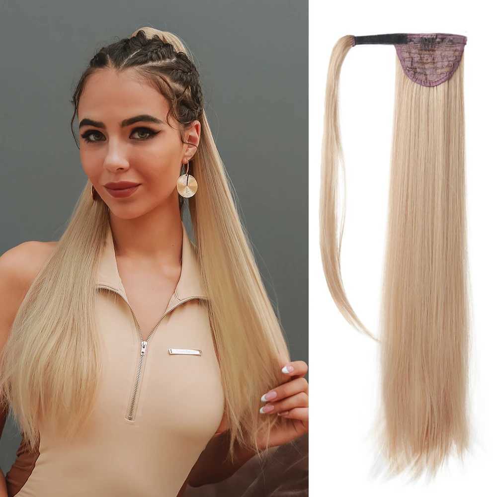 HAIRCUBE long natural straight ponytail hair extension wig blonde hair wrapped around synthetic hair suitable for womens daily ponytail hair W240817