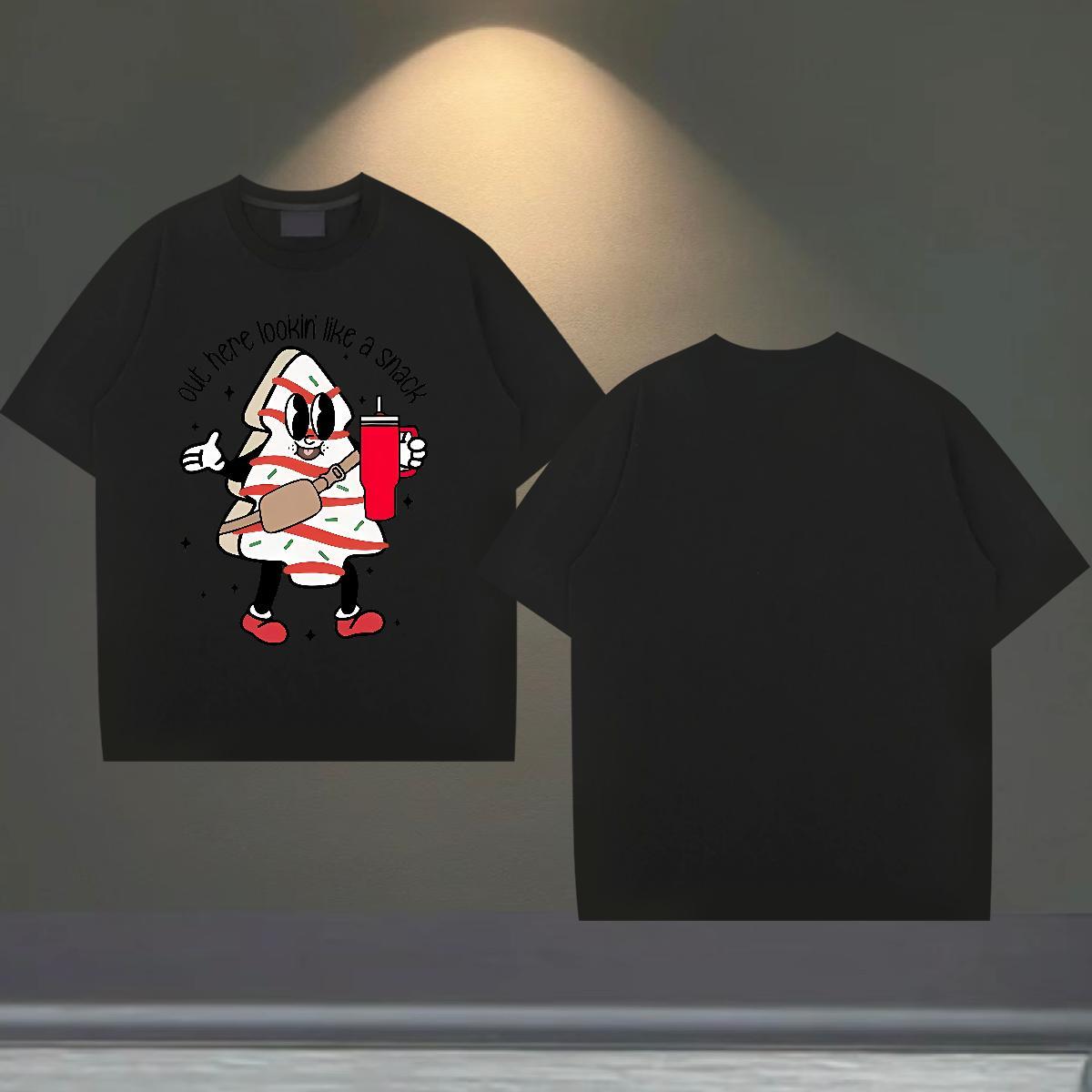 Casual New Men Clothes T-Shirt cartoon Daily Outfit 230g 100% Cotton Tops Short Sleeve O-Neck Comfortable Mens T Shirts Black Oversized
