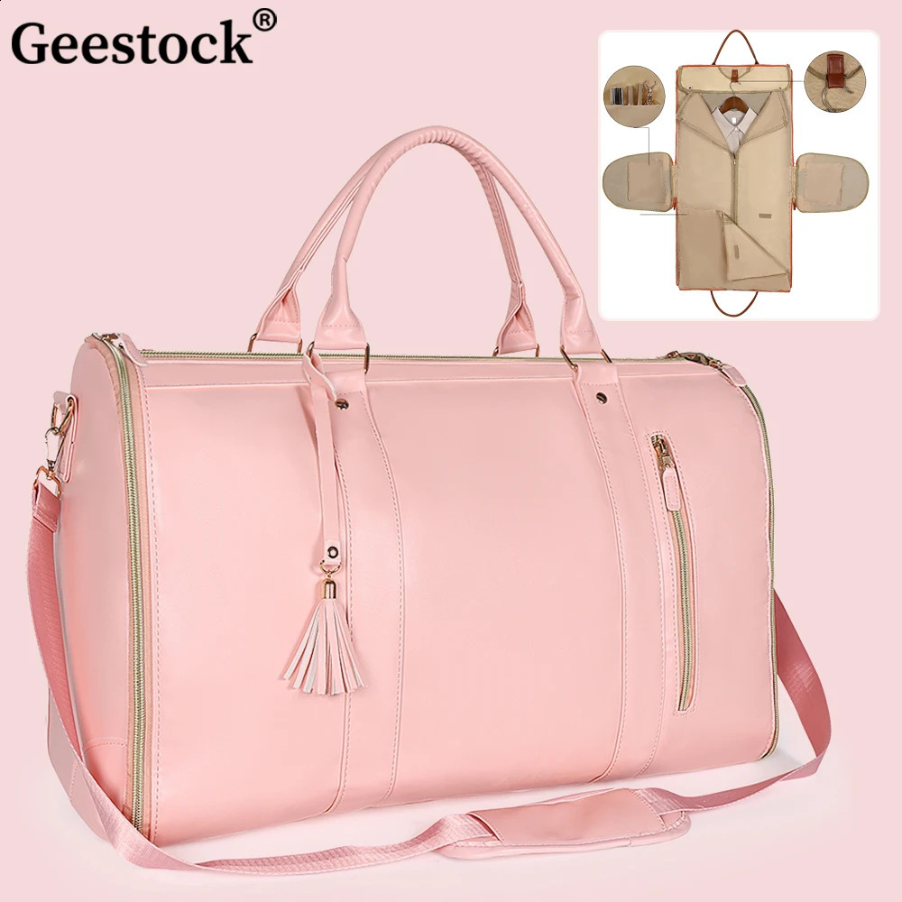 Geestock Large PU Folding Suit Storage Bag Women High Capacity Luggage Handbag Sport Outdoor Waterproof Travel Bag Organizer 240819