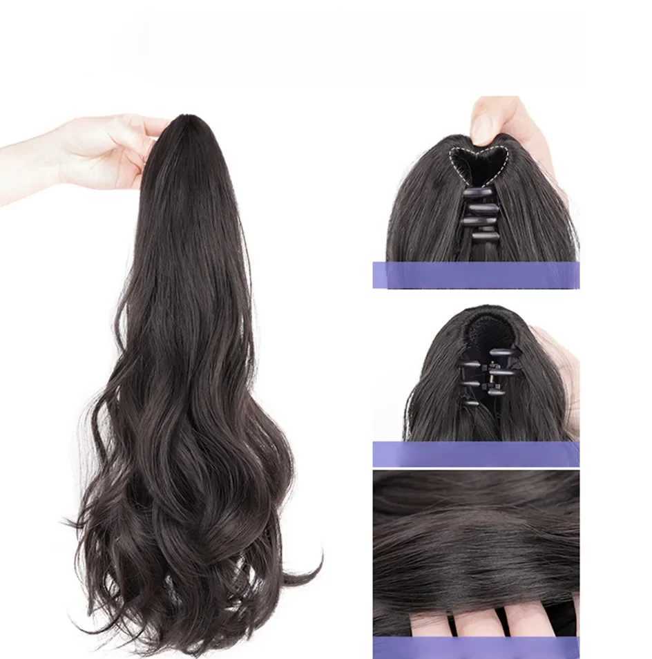 Synthetic Korean ponytail extension fiber optic high gloss claw clip long curly wig suitable for women girls and heat-resistant hair clips W240817