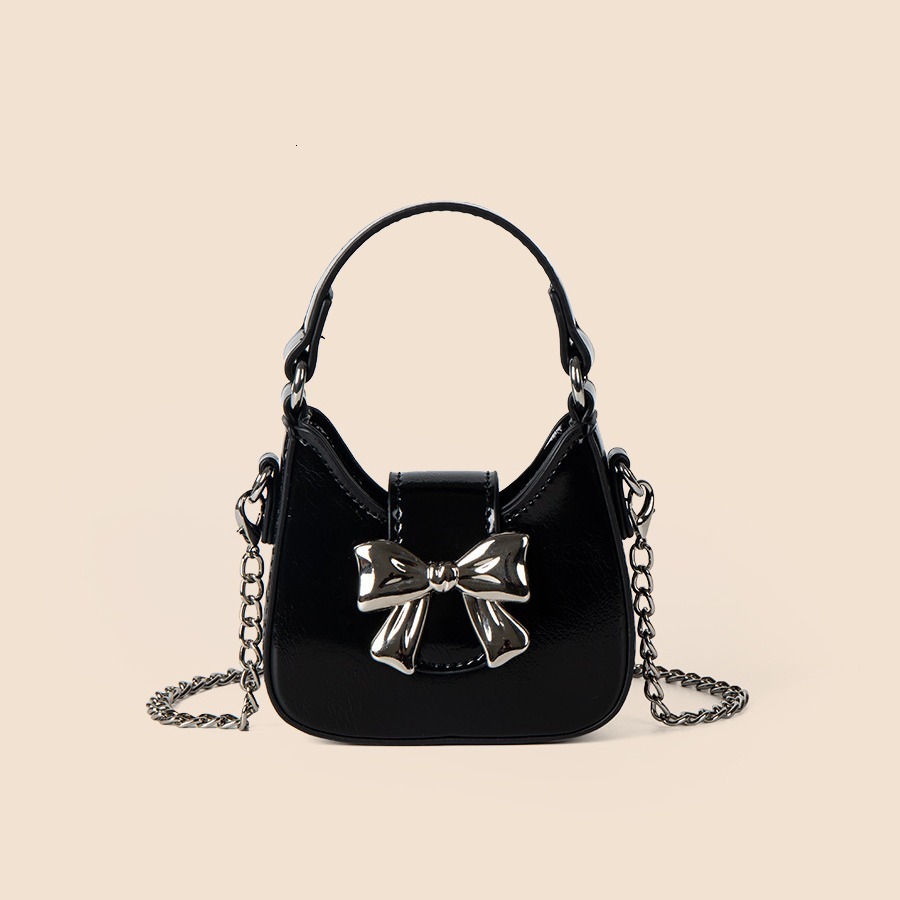 Bow fashion motorcycle sweet and spicy style, versatile summer crossbody, black chain bag, women's high-end sense, niche
