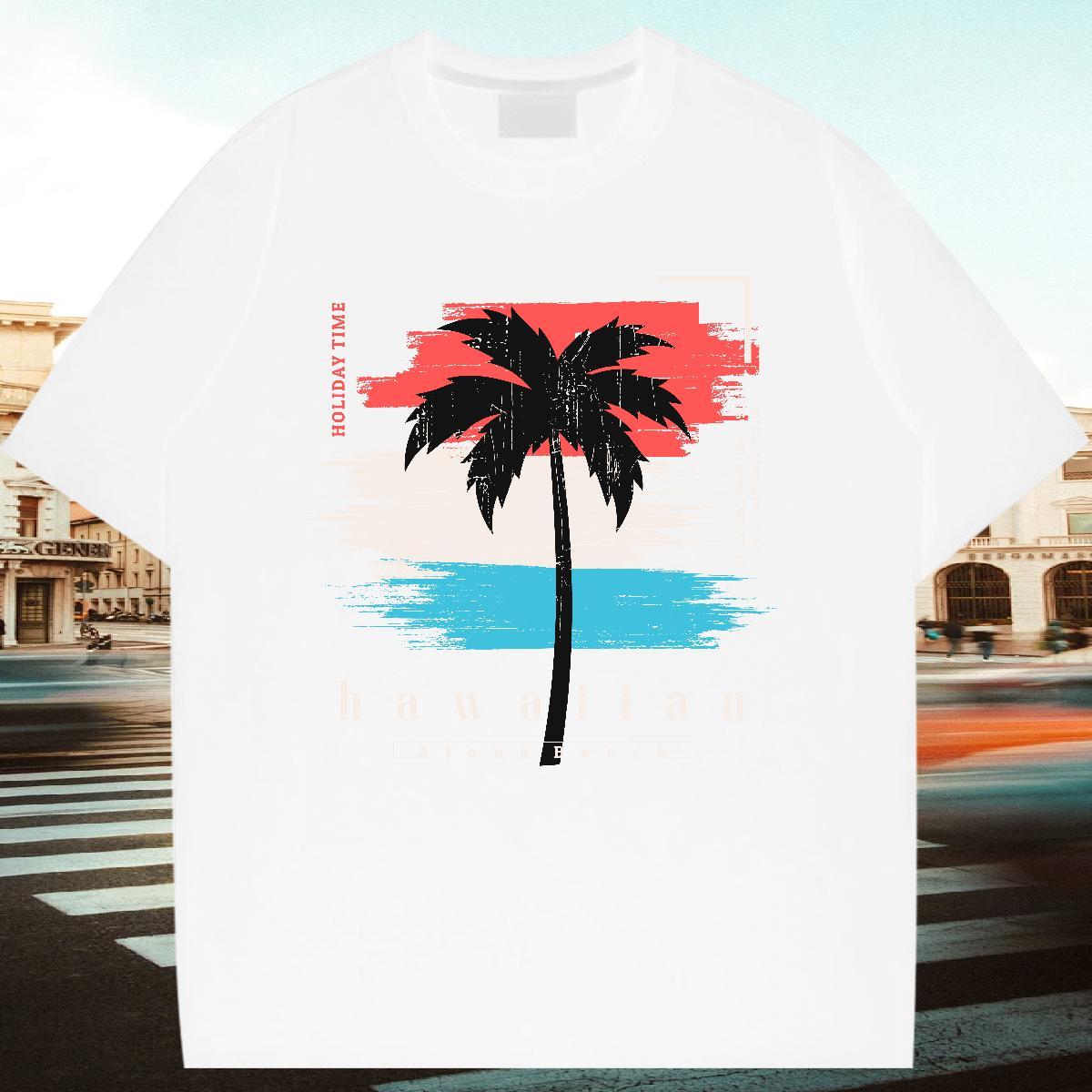 Fashion Womens Tshirts Hip Hop Street Breathable Soft Tees Shirts Popular 230g Pure Cotton tree Cartoon Floral Printing T-Shirts for Women
