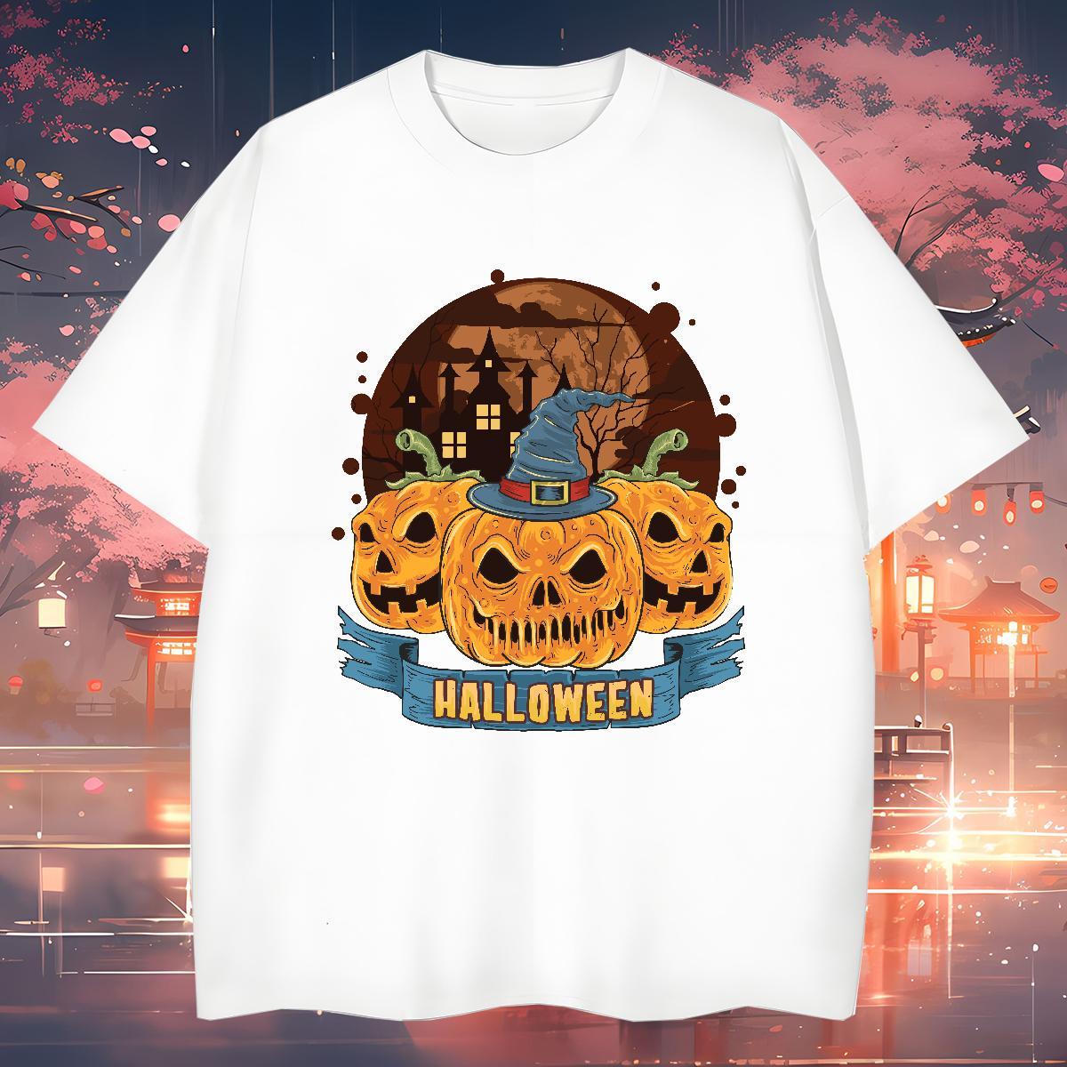 High Quality T shirt pumpkin Crew Neck Breathable Street wear Hip Hop Cartoon Print 100% Cotton 230g Men Clothes T-Shirt 2024 Tops Tees