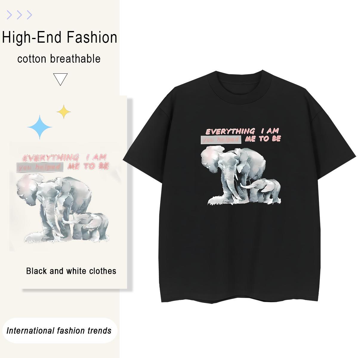 Casual New Womens Tshirts Sports Casual O Neck Short Sleeves Clothes Shirt Female 230g Pure Cotton Elephant Customized Print T-Shirts for Women