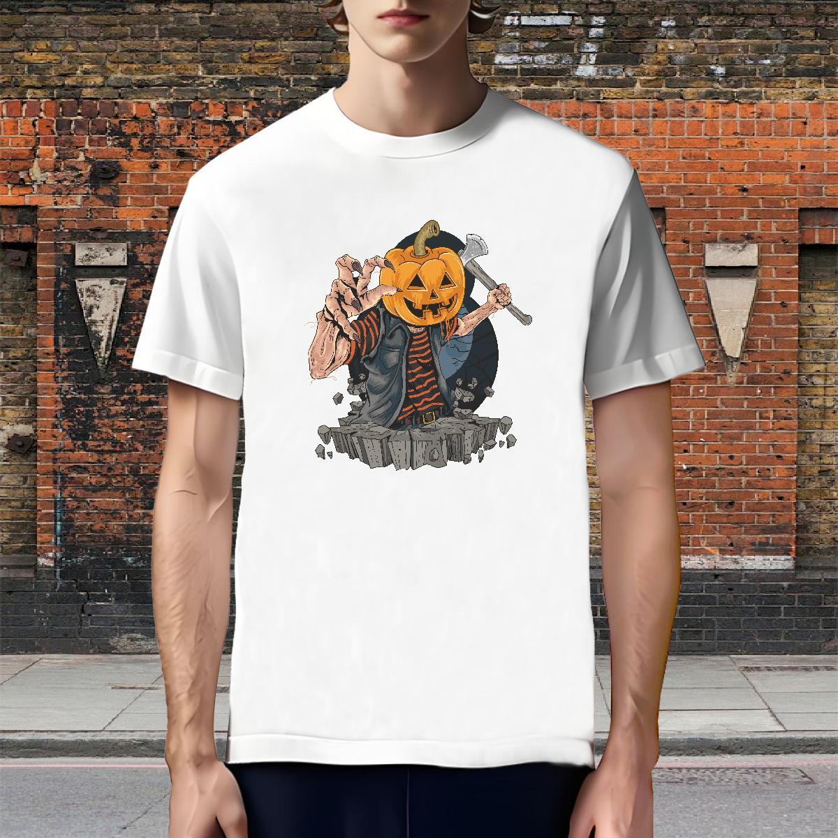 Free Shipping T shirt halloween Breathable Crew Neck Sports Casual DIY Anime 230g Pure Cotton Men Tshirts Fashion Casual Top Tees