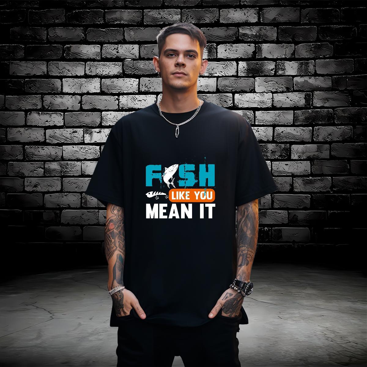 Popular fish 230g Cotton Men Tops Tees Casual Beach Crew Neck Breathable T-Shirts for Men Classic Skull Polos