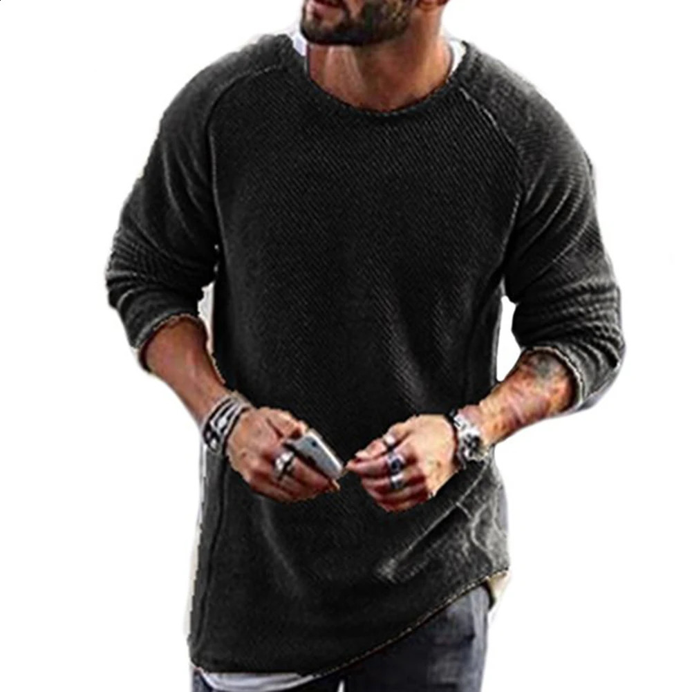 Men Casual Solid Color Sweater Knitwear O Neck Long Sleeve Shirt Pullover Top 240820