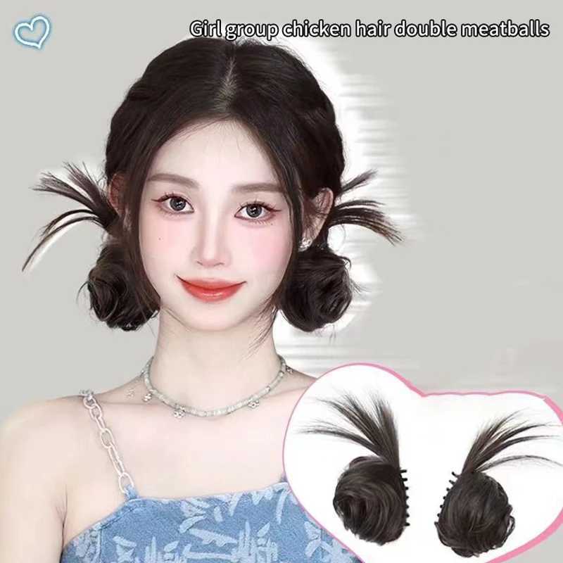 Synthetic fur curly wig clip meatball head elastic ponytail hair extension curly wig piece W240817