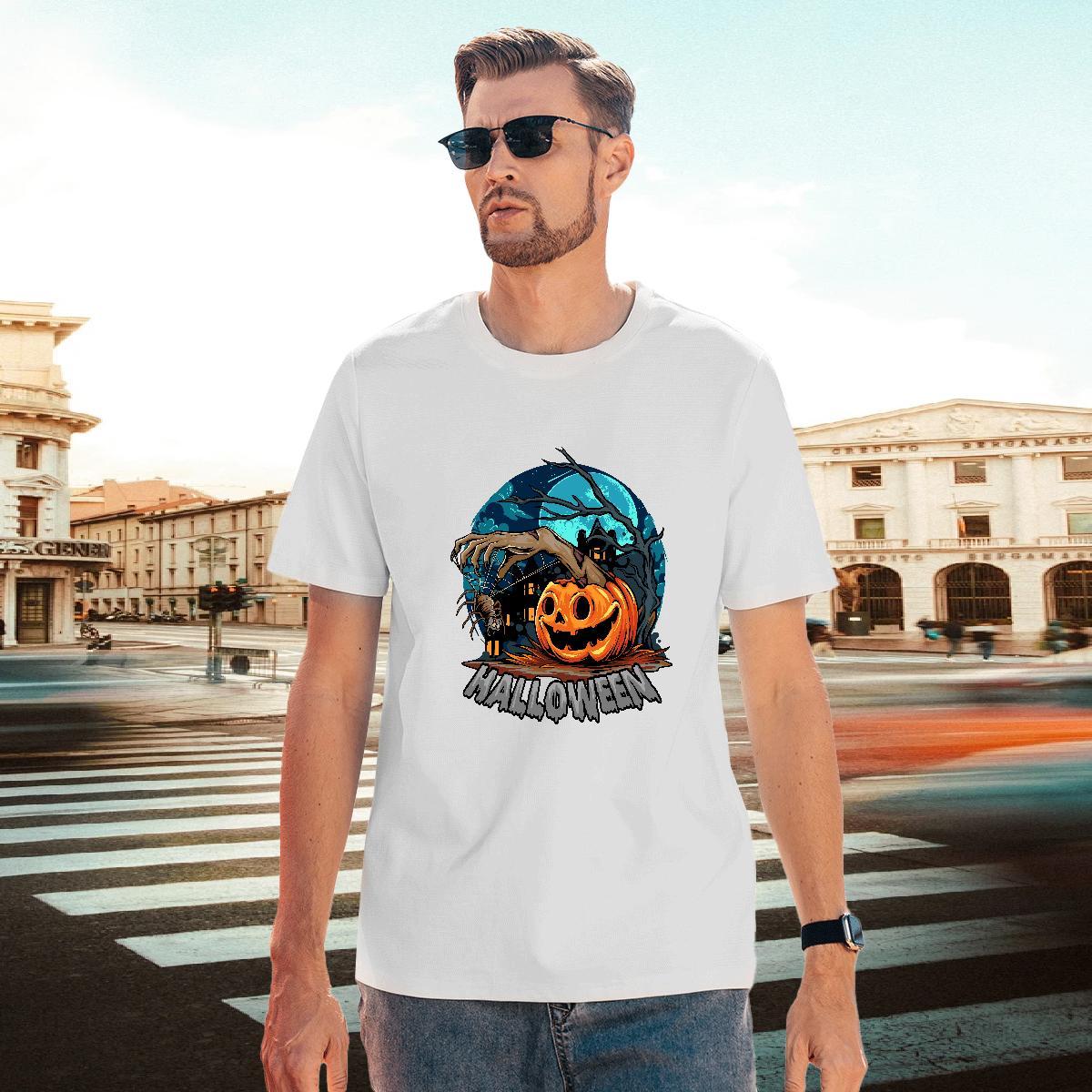 Popular Man T Shirts pumpkin Breathable Short Sleeve Street Casual Plus Size Custom 230g 100% Cotton Mens Tshirts 2024 Clothings