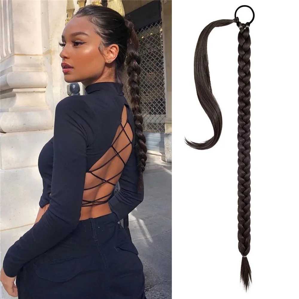 Fashion 80CM womens wig Punkstyle hip-hop fashion ponytail braided long wig womens dirty braid wig accessories W240817