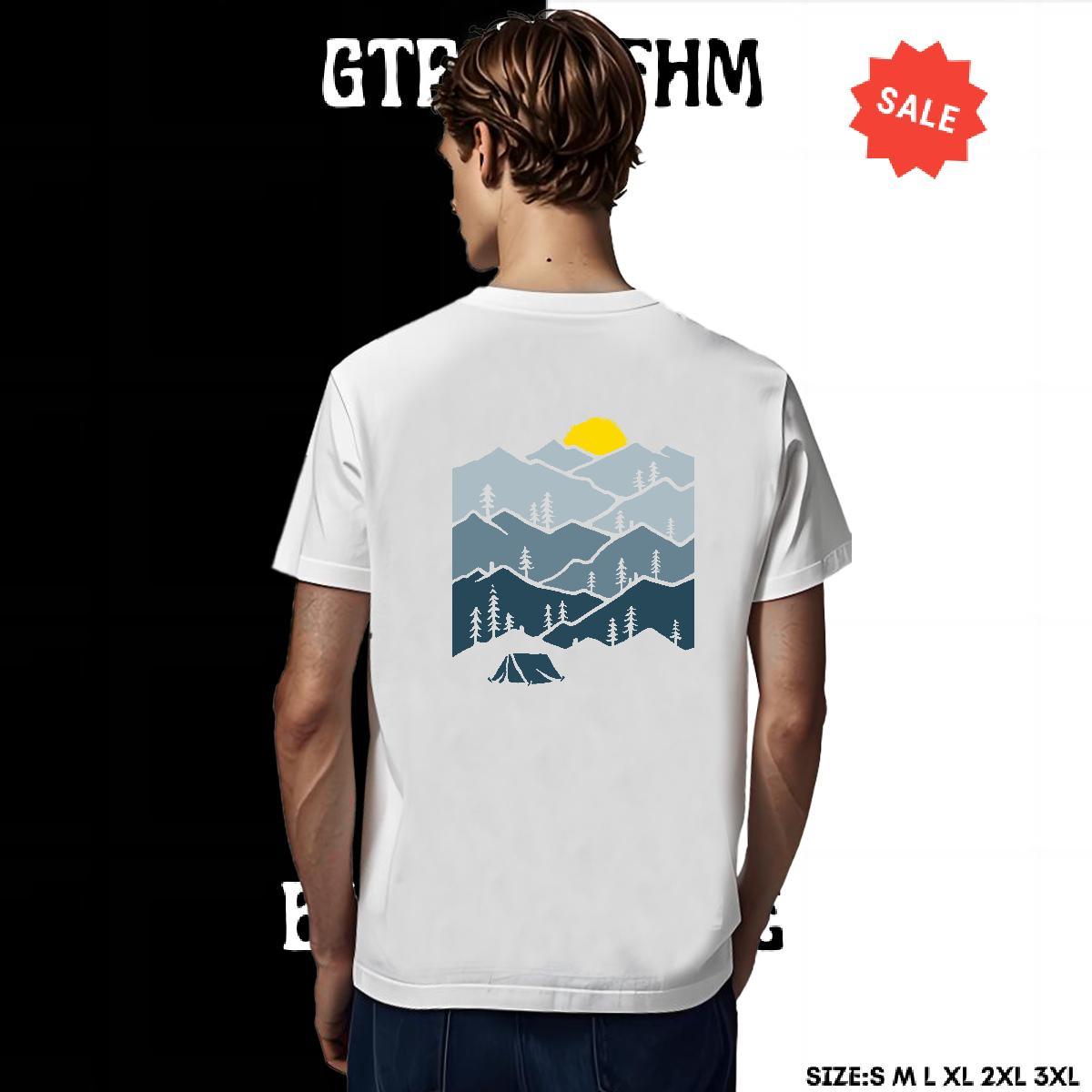 Comfortable Tshirts Sports Casual 230g Pure Cotton Cartoon Printing L-4XL O-Neck Short Sleeve mountains Men T Shirts Classic Casual Clothes