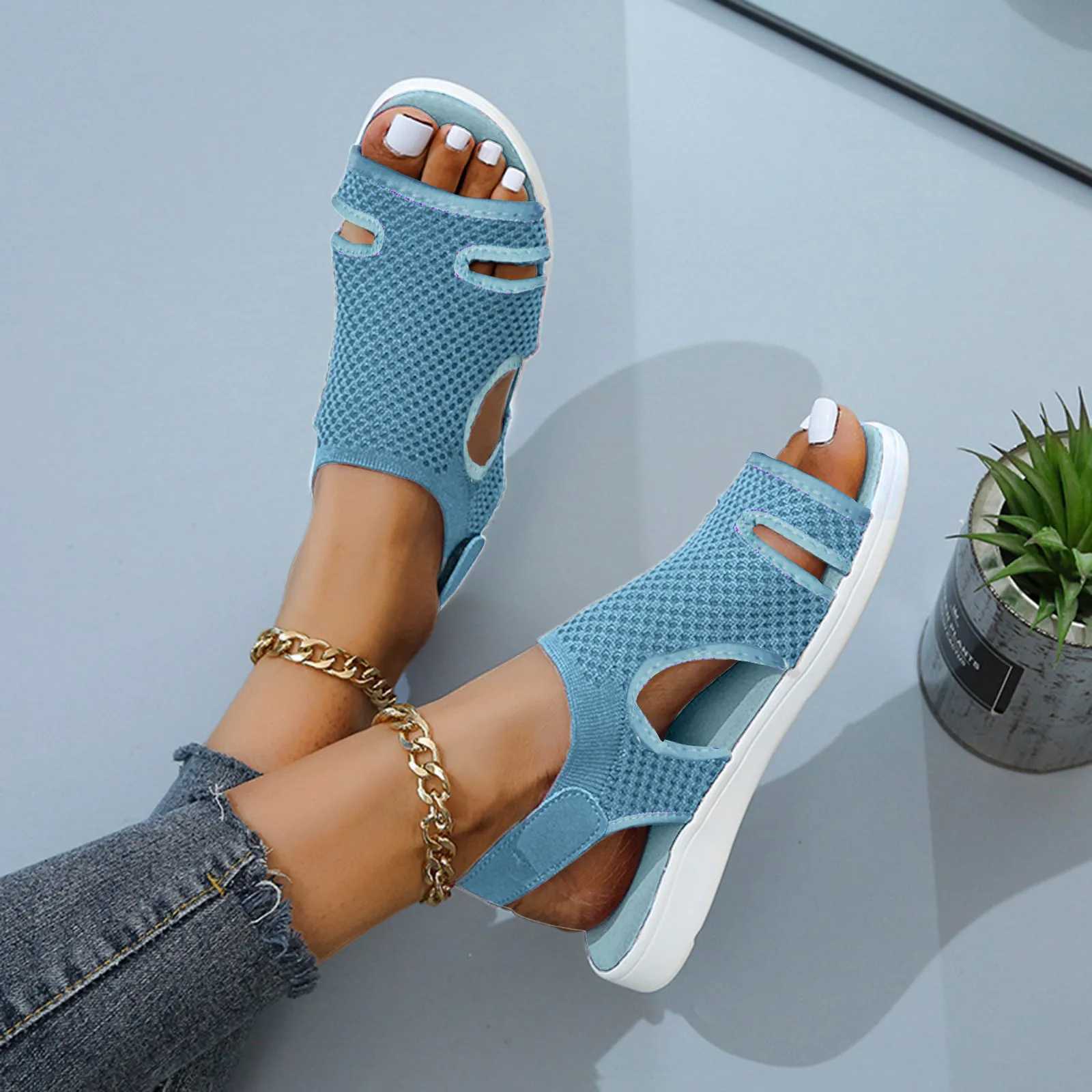 Women Shoes 2024 Leisure Fashion Ladies Sandals Breathable Mesh Open Toe Slip On Solid Soft Sole Shoes All Match Sandalias CL240806