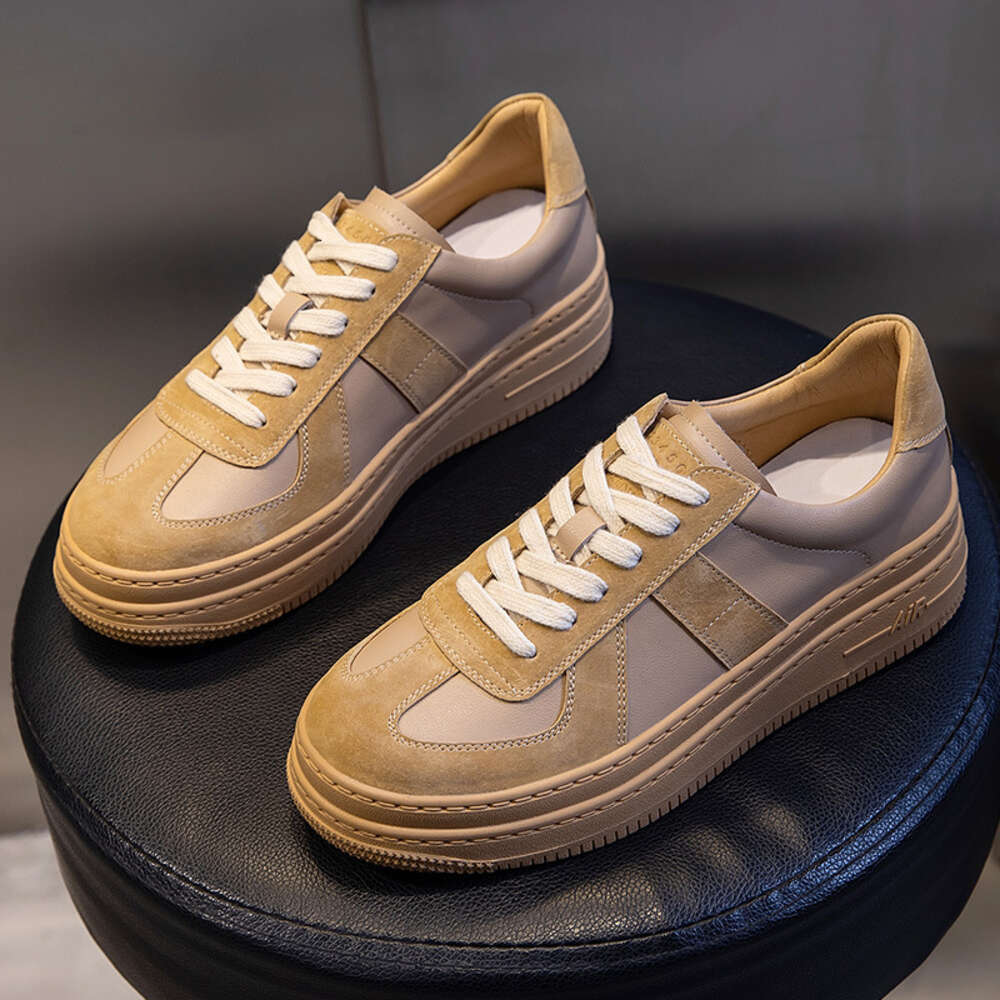 Ddmysports Genuine Leather Small White For Women In Autumn New Sponge Cake Heel Casual Single Shoes Thick Soles Raised Height Shallow Mouth Versatile 