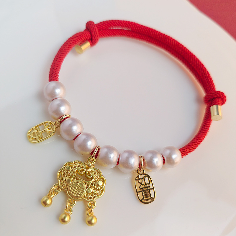 New Cat Collar Long Life Rich Lock Chinese Style Pet Gold Lock Cat Accessory Pearl Necklace Baby Cat Chain