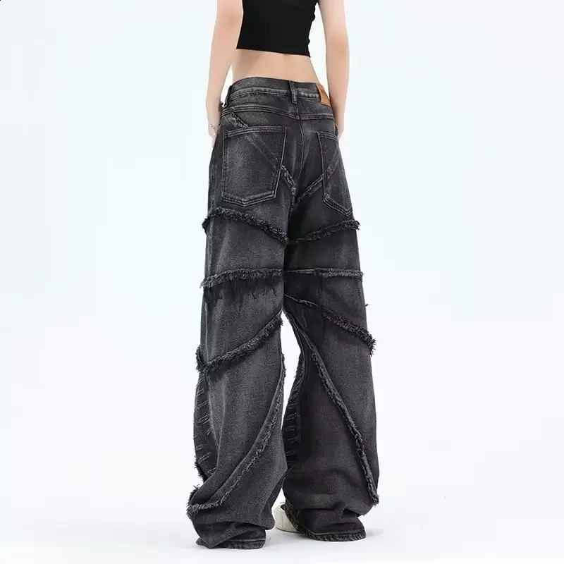 American Style High Street Fringe Jeans For Men Women Loose Fit Destructive Spider Web Casual Fashion Trousers 240814
