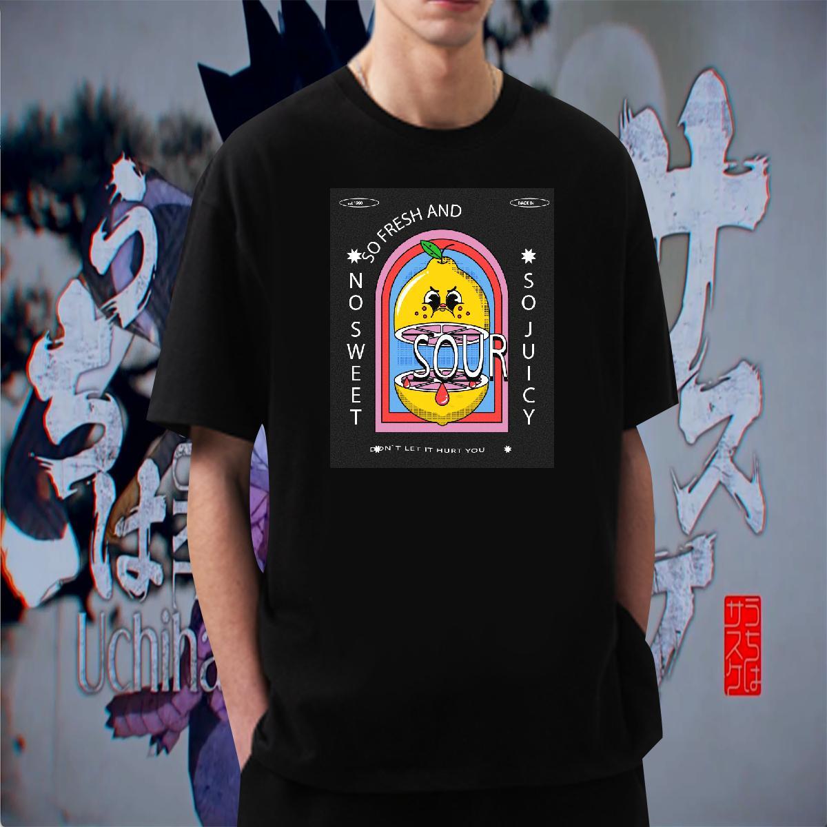 High Quality Tshirt for Man Woman Spring Summer 230g Pure Cotton Cartoon Print Breathable Short Sleeve lemon Mens T Shirts Fashion New Tee Shirt
