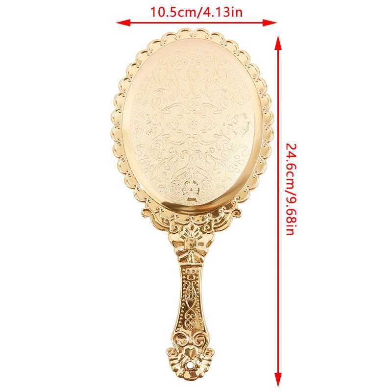 Rose Gold Portable Vintage Makeup Mirror Hand Hold Oval Round Mirror Noble Restore Ancient Ways Court Mirror Beauty Tool Y240819