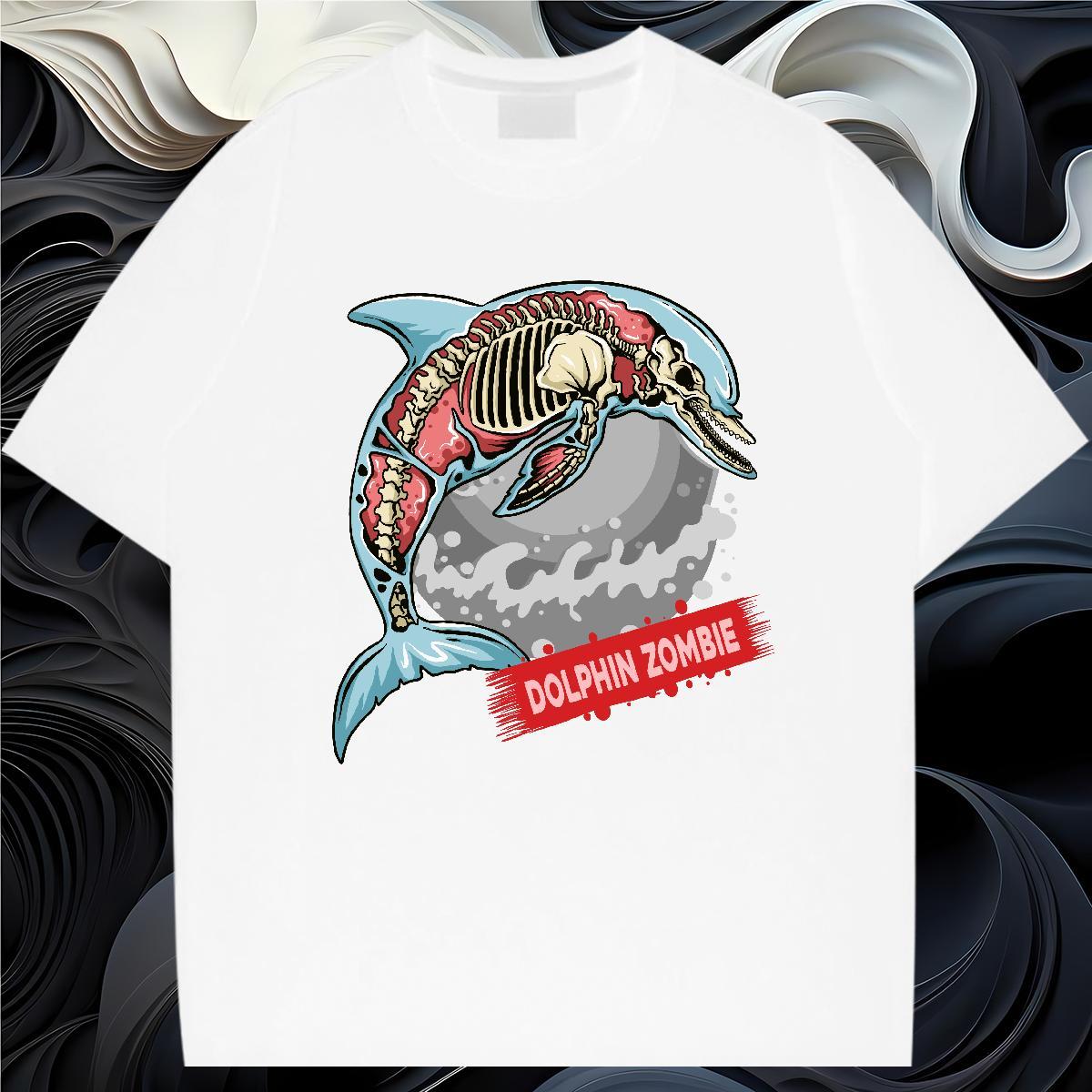 Cool Design Mens T Shirts dolphin Short Sleeve O-Neck Casual Daily Wear Custom Printed 230g 100% Cotton Men Clothes T-Shirt 2024 DIY Tops Tees