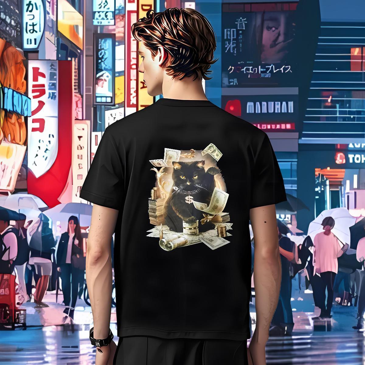 2024 Tshirt for Man Woman cat Hip Hop 230g 100% Cotton Tops Breathable Crew Neck Unisex Man T Shirts Graphic