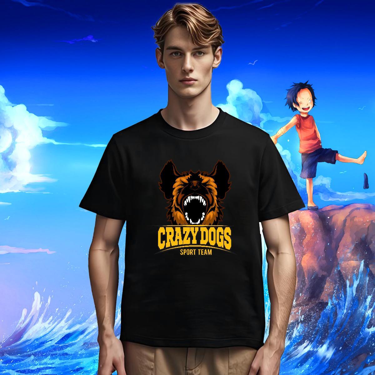 New Mens Tshirts crazy dog Sports Casual 230g 100% Cotton Tops Tees Round Neck Short Sleeve Free Shipping T Shirt For Man Plus Size Cartoon