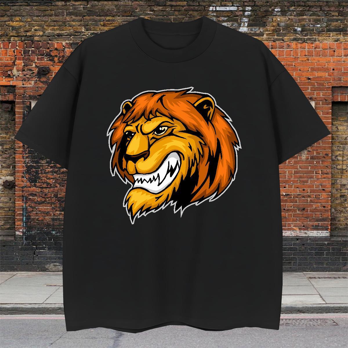 Cool Men T Shirts lion Breathable Short Sleeve Street Black White 230g 100% Cotton Men Tops Tees Custom Polos