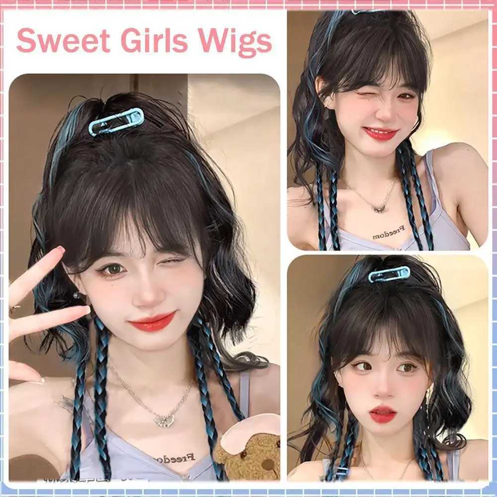 45CM Y2K Womens Ponytail Synthetic Wig Pink Blue High Brightness Ponytail Simulation Hair Half Series Curly Hair Trend Hot Girl W240817