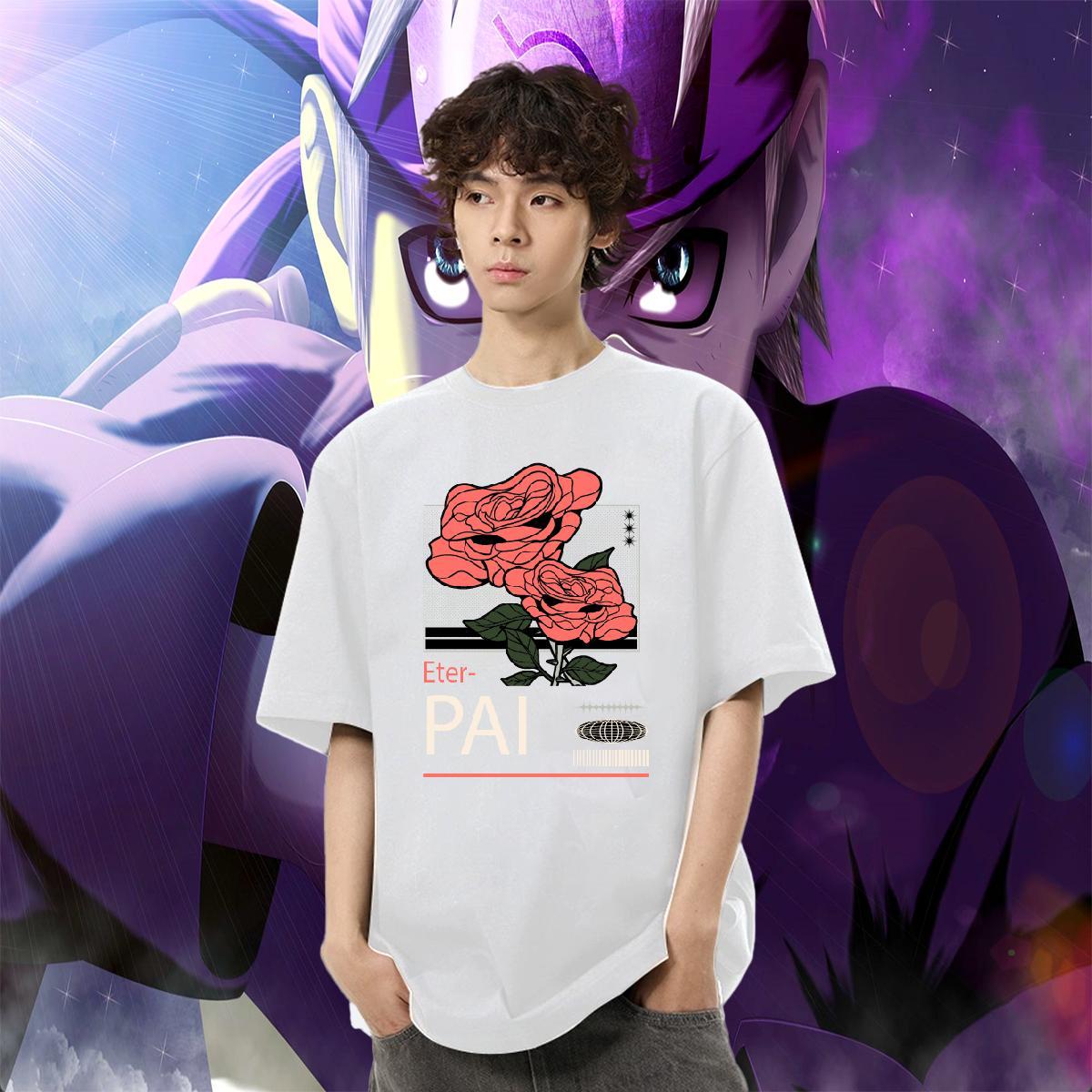 Wholesale Couples T Shirts Street 230g Cotton Custom Anime O Neck Short Sleeves flower T-Shirts for Men Fashion Polos