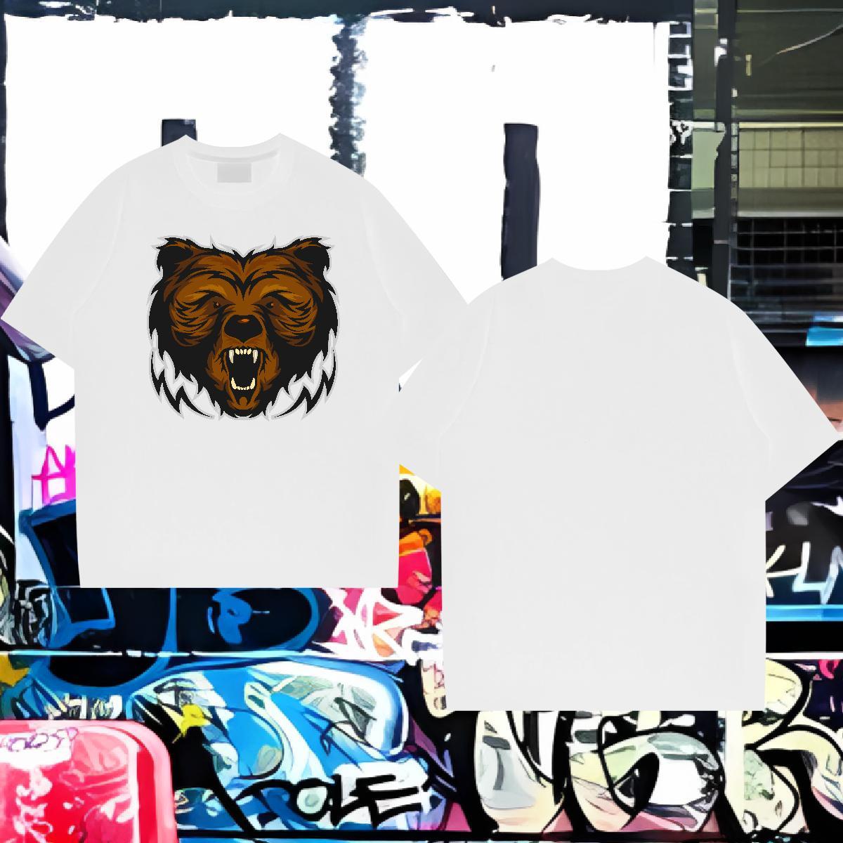 Wholesale T Shirt For Man bear O-Neck Short Sleeve Casual Floral Print 230g Cotton Tshirt for Man Woman DIY Tops