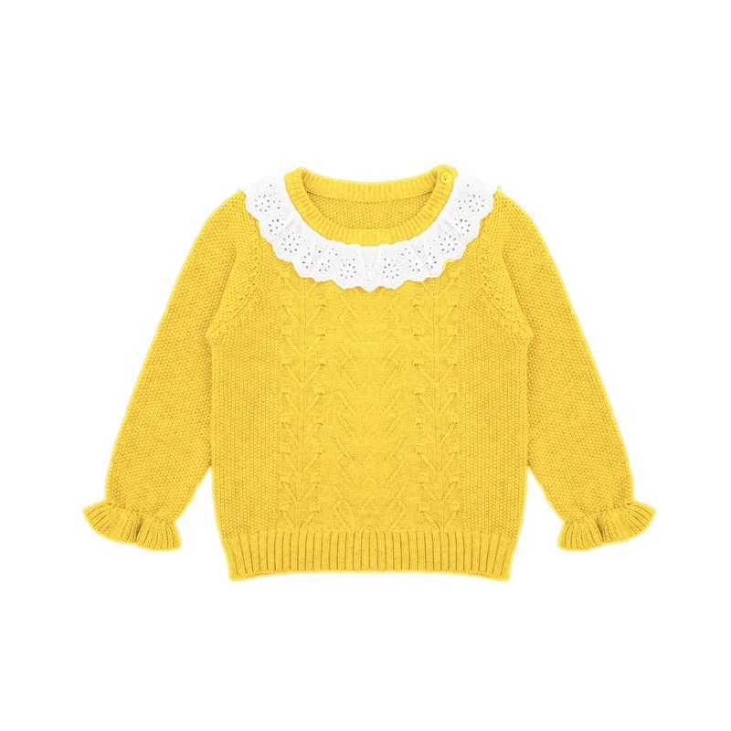 Autumn and winter new cotton childrens knitted shirt girls lace collar sweater top W240820