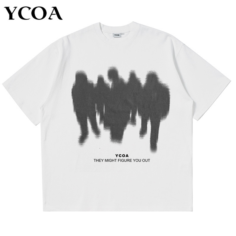 Mens T-Shirts Oversized Shadow Cotton Harajuku Goth Y2k Streetwear Tops Short Sleeve Korean Fashion Hip Hop Aesthetic Clothing 240819