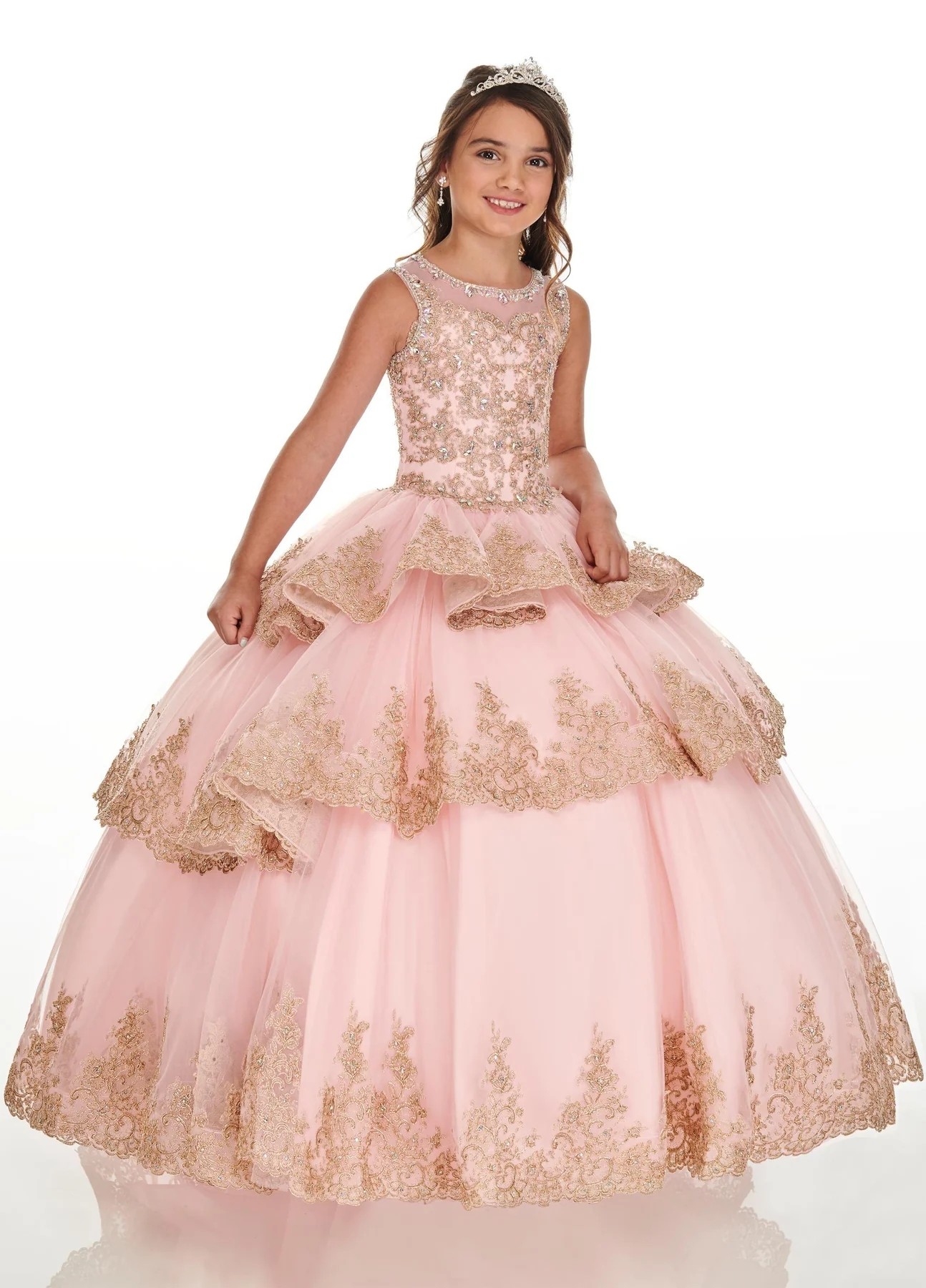 Pink Mini Quinceanera Dresses Ball Gown Sheer Tulle Appliques Beaded Long Flower Girl Dresses For Weddings Mexican Charro Pageant Dresses Baby