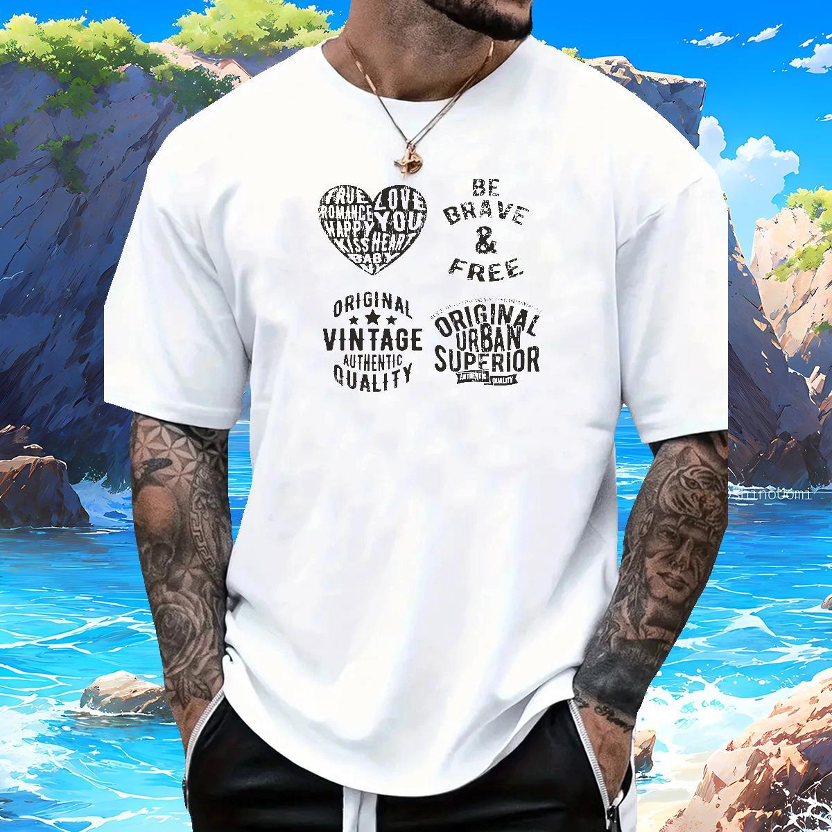 Loose Fit letter 230g Pure Cotton Tshirts Beach Breathable Crew Neck T-Shirts 2024 New DIY Printed Tops