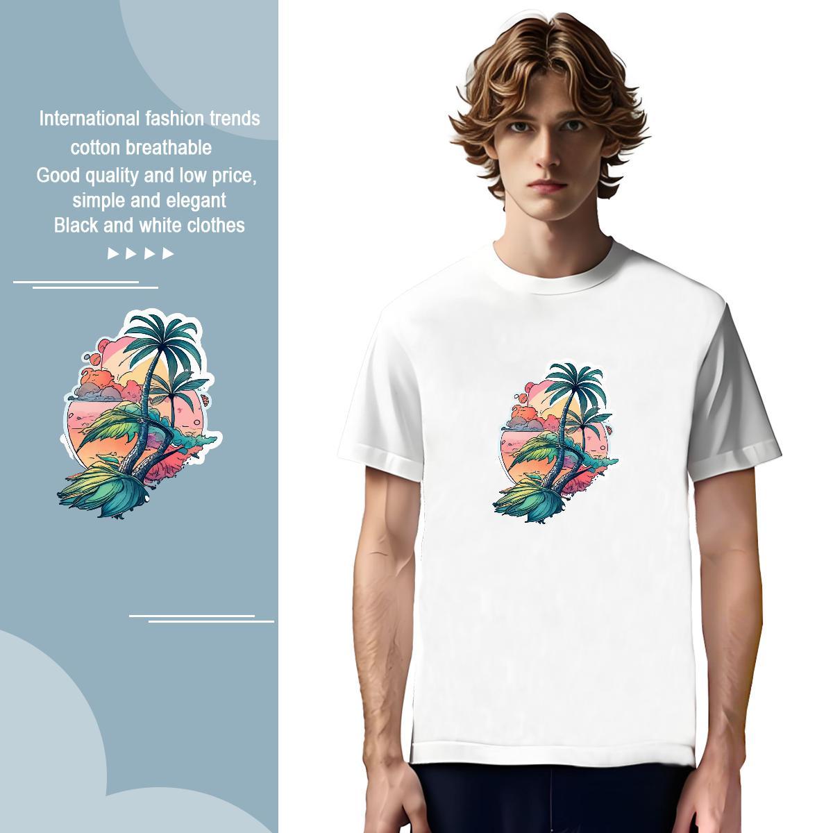 Loose beach 230g 100% Cotton Men Tops Tees Street Crew Neck T Shirt For Man 2024 Designer Cartoon Printing L-4XL Tops Shirt