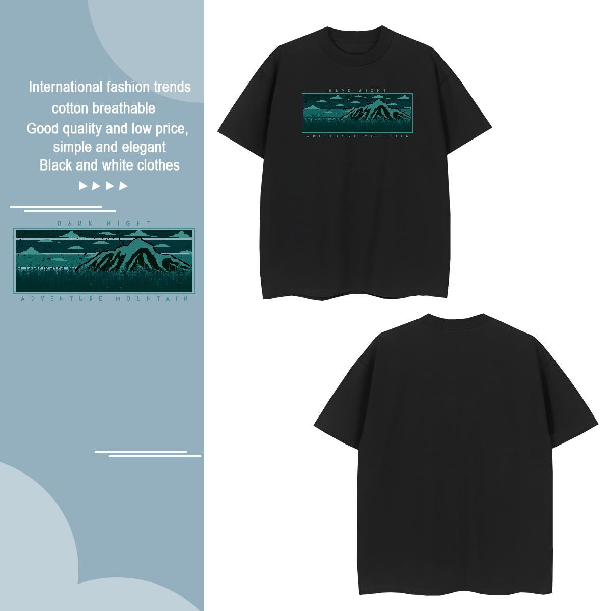 Designer mountains 230g Pure Cotton Men Tops Tees Hip Hop Street Short Sleeve O-Neck T Shirt For Man Customized Black White Top Tees