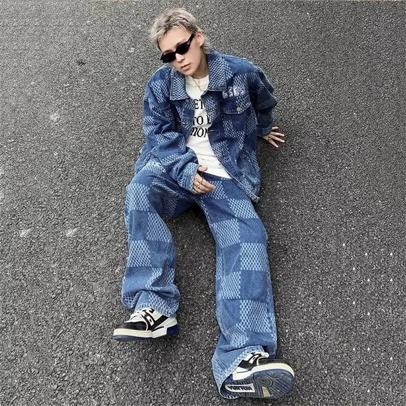 Trendy Loose-fit Casual Sports Suit For Men Sensibility Cardigan Jacket Bell Bottoms 2-piece Set Fashionable Sportswear 240819