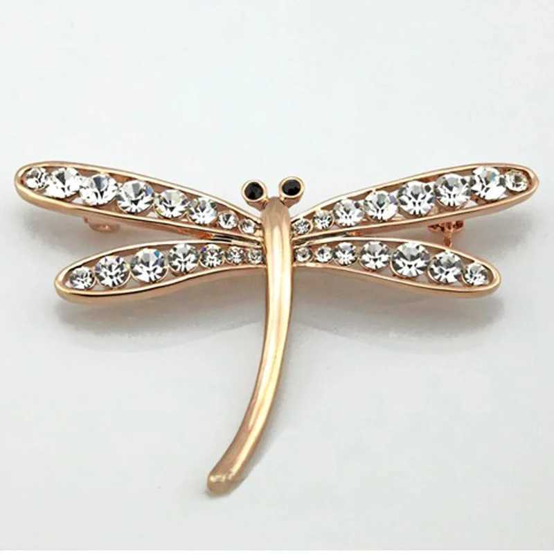 Exquisite crystal rhinestone dragonfly brooch womens collar brooch jewelry 18K gold-plated W240815