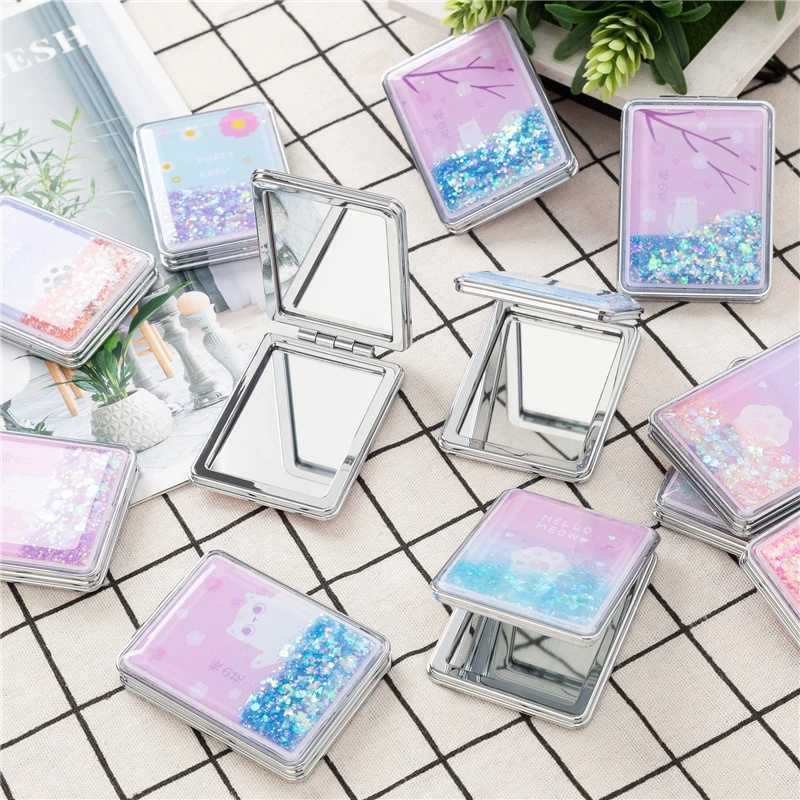 Portable Double-Sided Folding Cosmetic Mirror Female Gifts With Flowing Sparkling Sand Mini Makeup Mirror Compact Pocket Mirrors Y240819