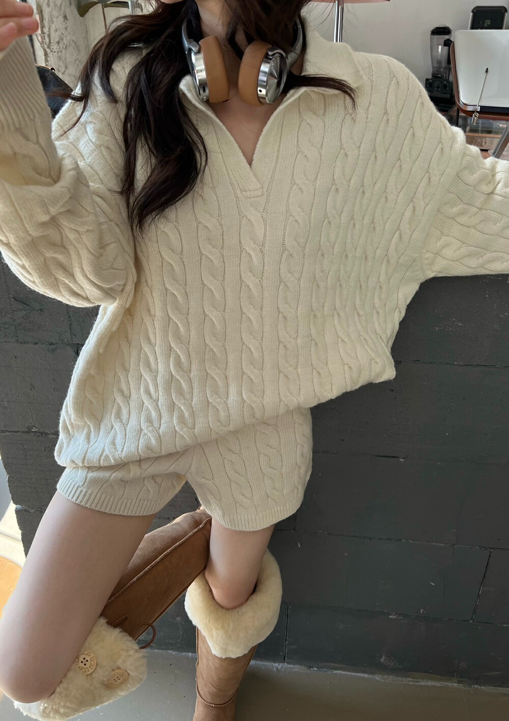 Women's Tracksuits Dropped Shoulder Knit Pants Set Womens Sleeve Knitted Casual Two-piece Sweater Long Sleeve Top Thick Sweaters 240229