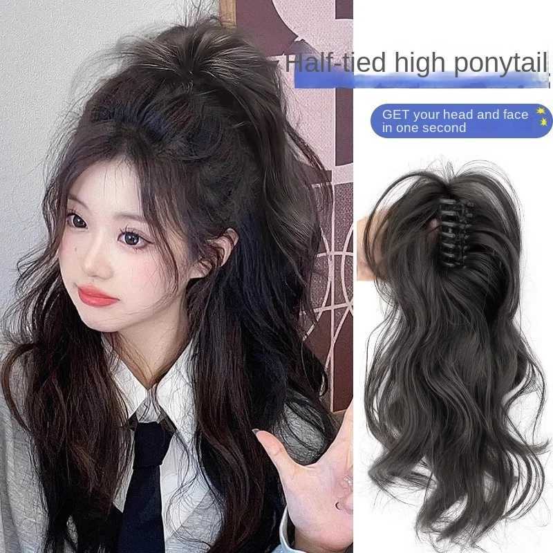 Female wig long hair lamp no shedding feeling grab bucket clip high ponytail simulating natural long curly ponytail W240817