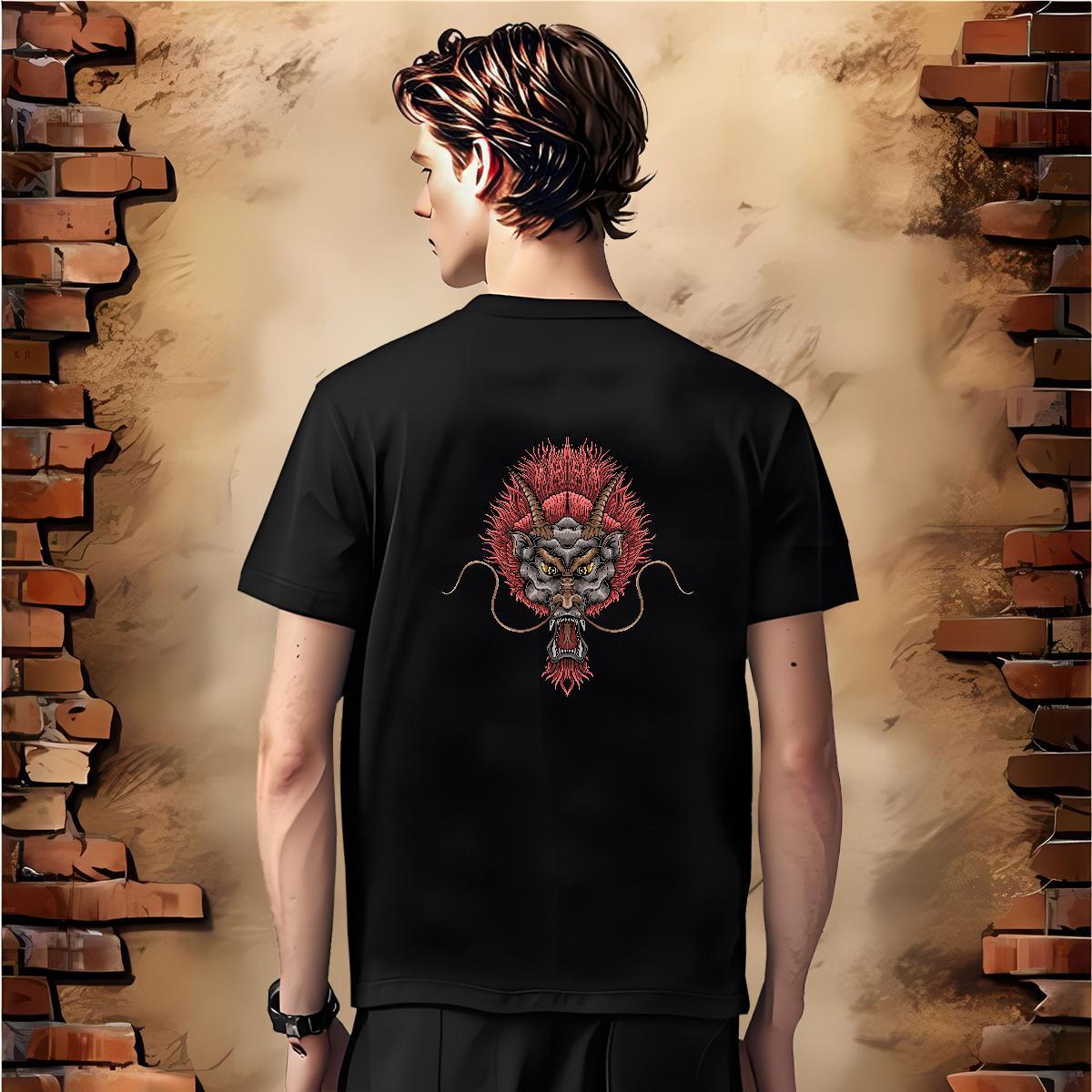 Man T Shirts 230g Pure Cotton dragon Casual Beach Crew Neck Breathable Cartoon Printing L-4XL Tshirts Custom Free Shipping Tops Shirt