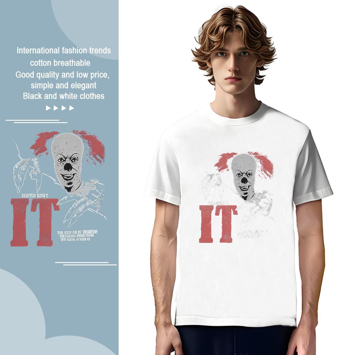 Man T Shirts 230g Pure Cotton scary Street wear Hip Hop Crew Neck Plus Size Cartoon Men Tees Brand Popular Tops Shirt