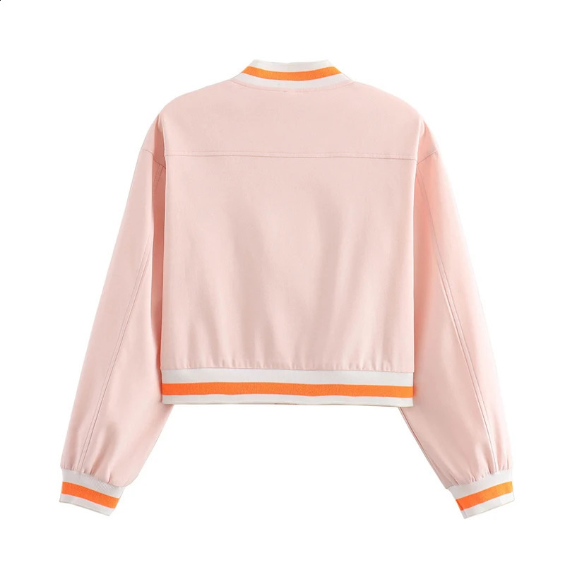 YENKYE Autumn Women Pink Crop Jacket Coat Single Breasted Long Sleeve Female Baseball Casual Outerwear Short Lady Outfits 240819